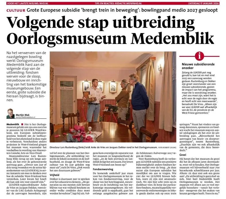 LEADER Westfriesland in Noord-Hollands Dagblad zaterdag 17 januari 2026 - bijgewerkt